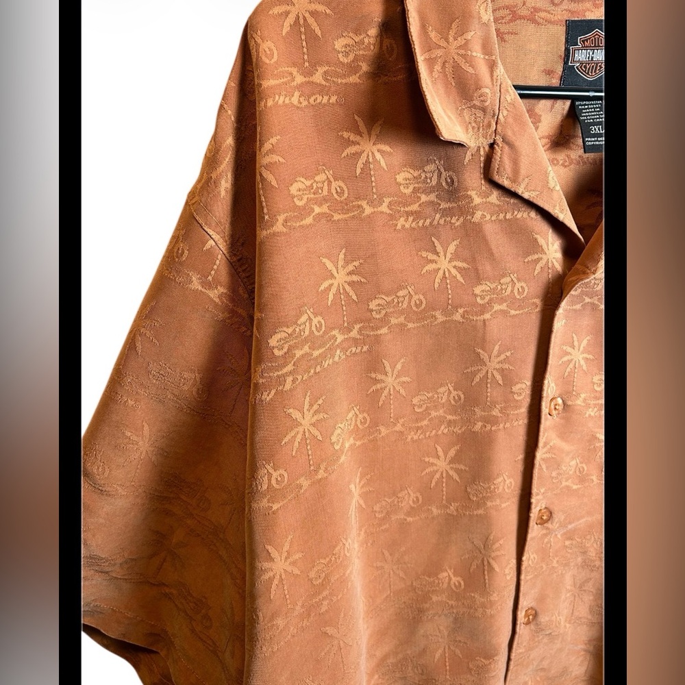 Harley Davidson Orange Hawaiian Button Up Motorcycle Shirt Size 3X - Picture 2 of 4